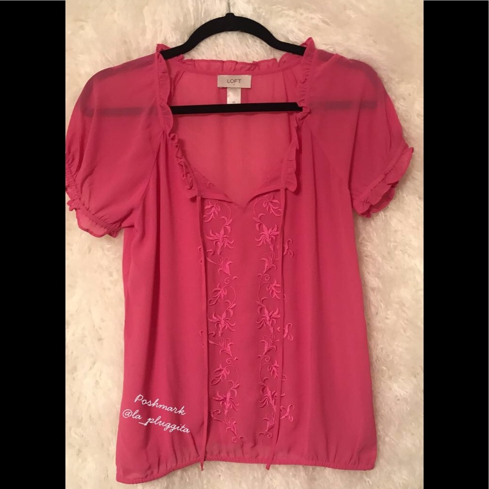 Ann Taylor Loft Short Sleeve Pink Blouse